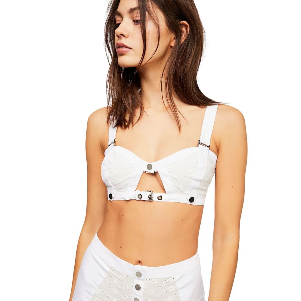 For Love & Lemons EUC SKIVVIES Daisy Eyelet Buckle Bustier White Cotton Sz L